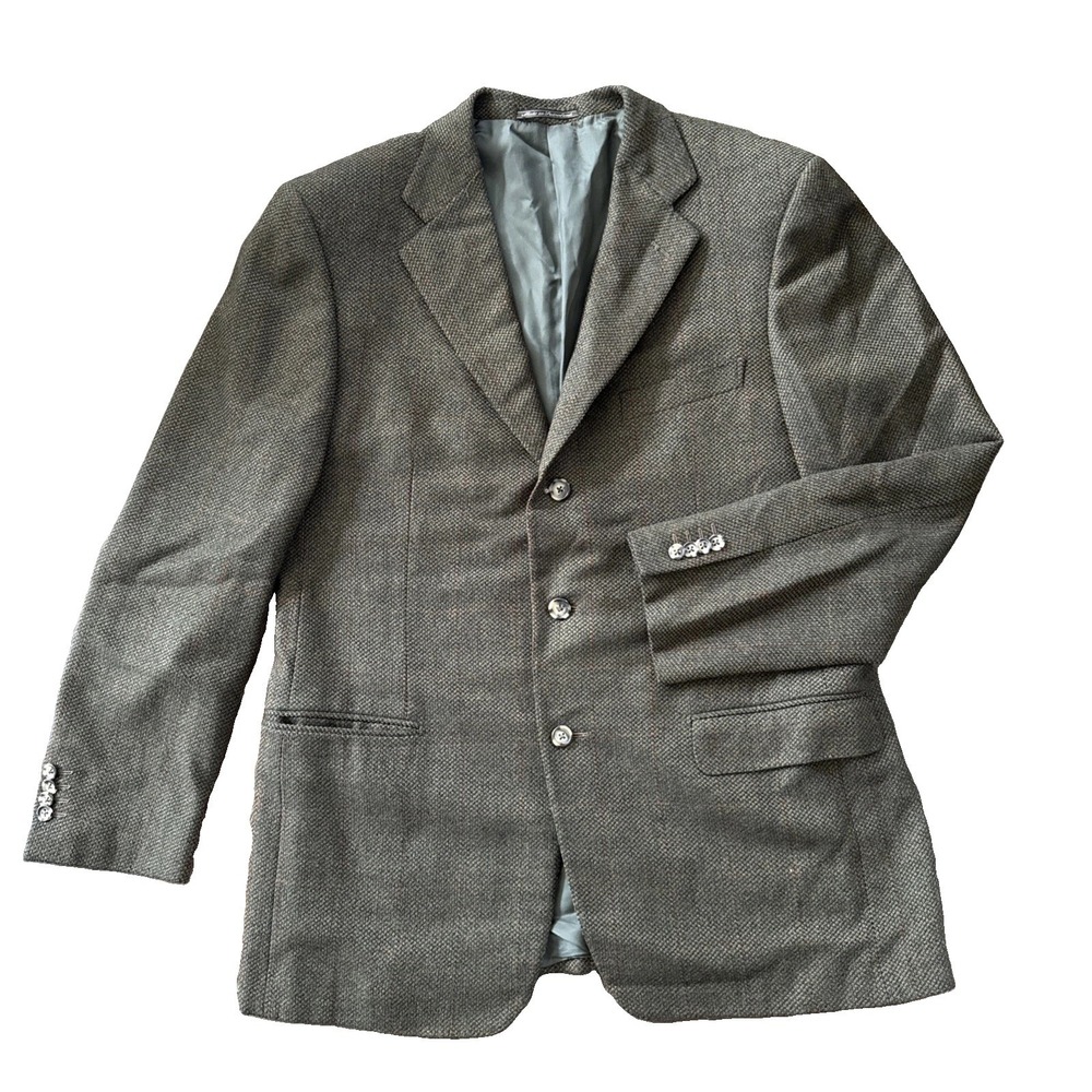 Ermenegildo Zegna Sport Coat Men US 42R IT 52R Olive Wool Cashmere Check Blazer